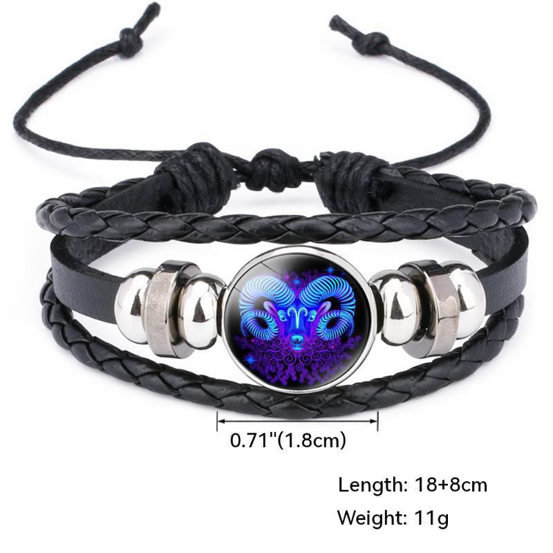 Twelve Zodiac Signs Beaded Handmade Leather Bracelet, New Cross-Border Accessory, In-Stock Wholesale from Yiwu Jewelry Factory