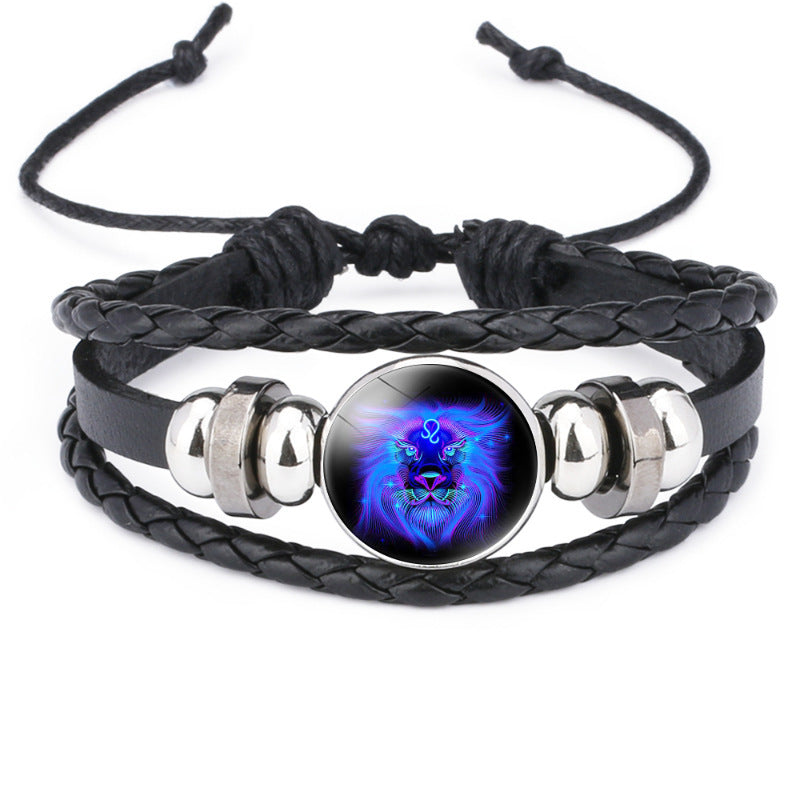 Twelve Zodiac Signs Beaded Handmade Leather Bracelet, New Cross-Border Accessory, In-Stock Wholesale from Yiwu Jewelry Factory