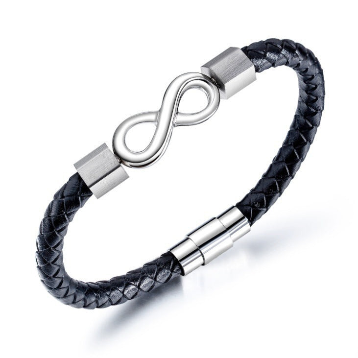 New European and American style cross-border men's fashion simple infinity symbol leather bracelet, figure 8 bracelet wholesale from manufacturer