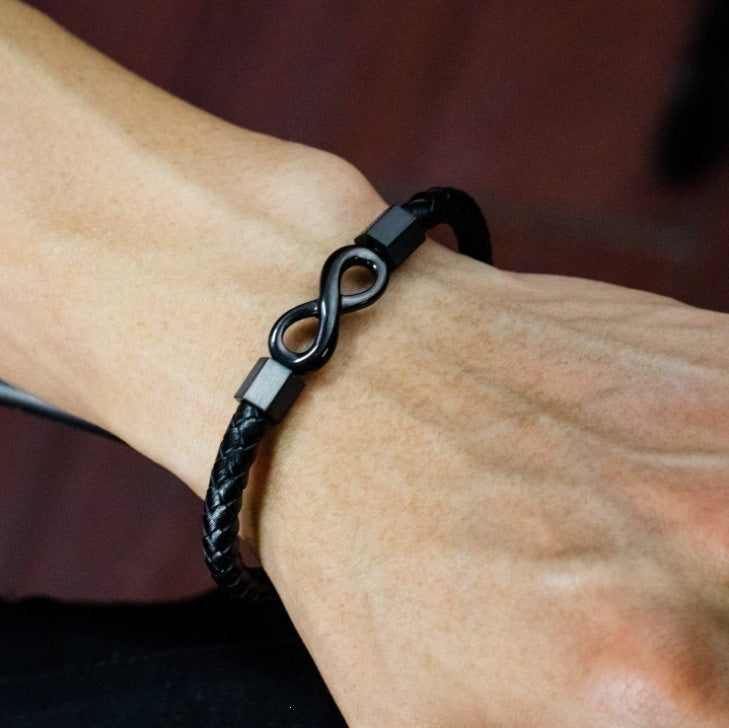 New European and American style cross-border men's fashion simple infinity symbol leather bracelet, figure 8 bracelet wholesale from manufacturer