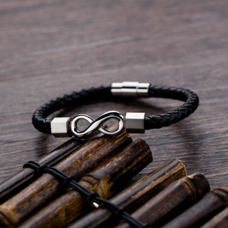 New European and American style cross-border men's fashion simple infinity symbol leather bracelet, figure 8 bracelet wholesale from manufacturer