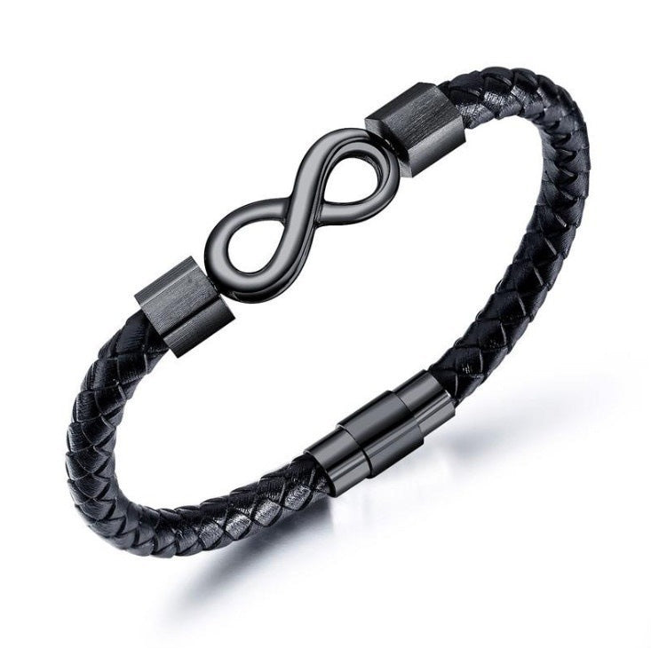 New European and American style cross-border men's fashion simple infinity symbol leather bracelet, figure 8 bracelet wholesale from manufacturer