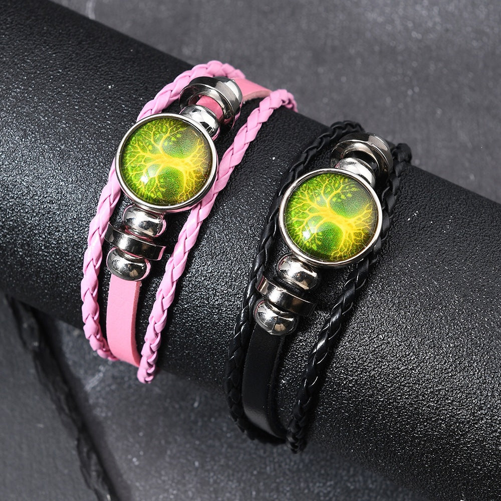 Cross-border hand-woven sun and moon lovers' time leather bracelet, vintage multi-layer beaded peace tree couple's wristband