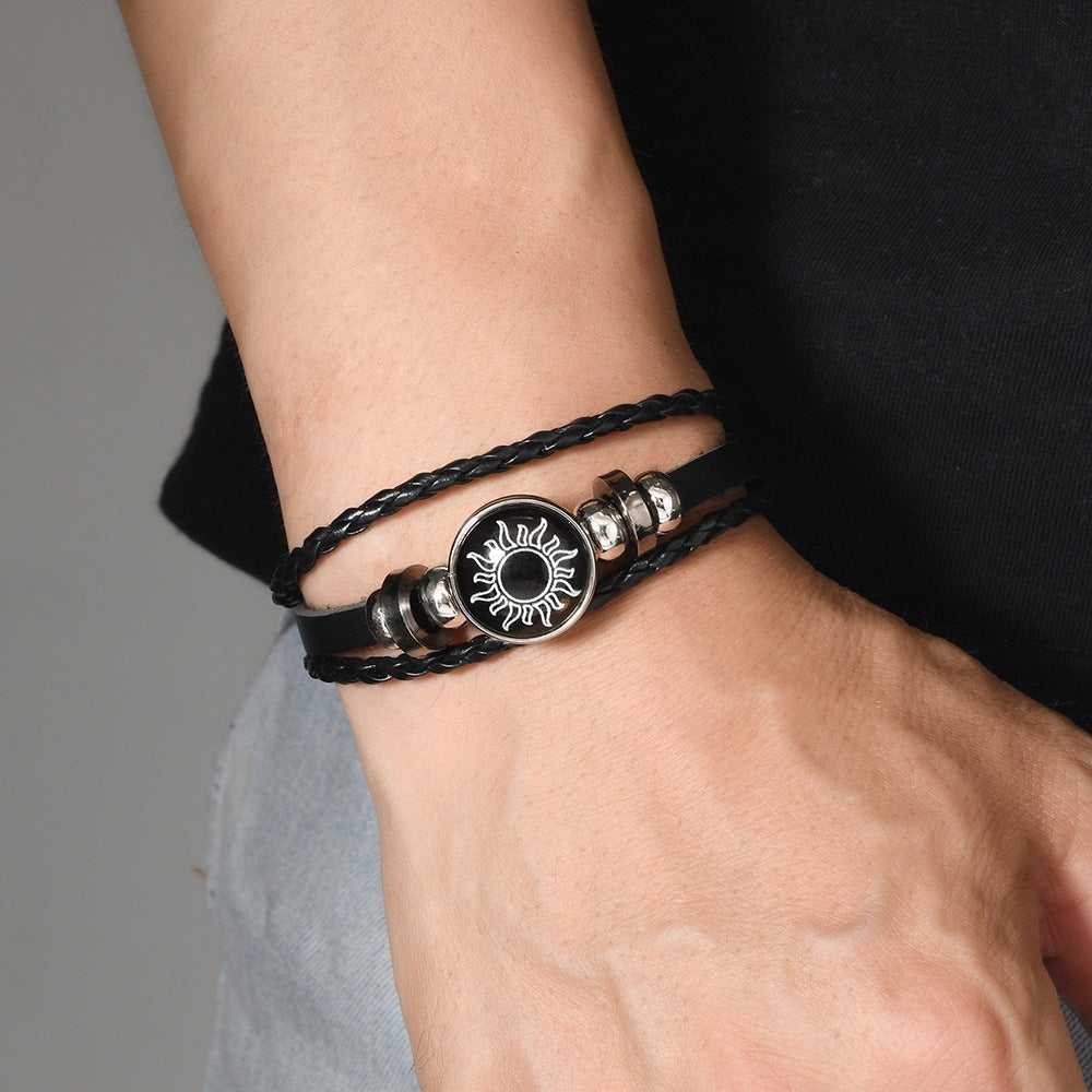 Cross-border hand-woven sun and moon lovers' time leather bracelet, vintage multi-layer beaded peace tree couple's wristband