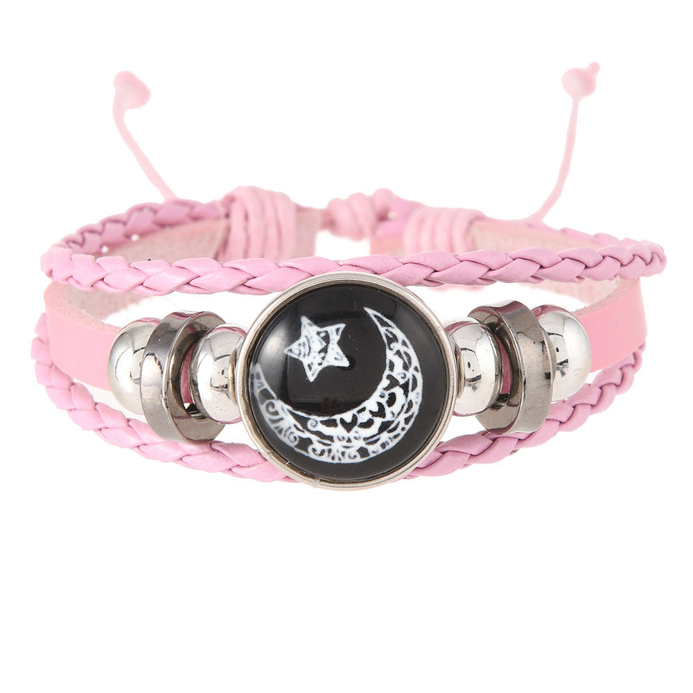Cross-border hand-woven sun and moon lovers' time leather bracelet, vintage multi-layer beaded peace tree couple's wristband