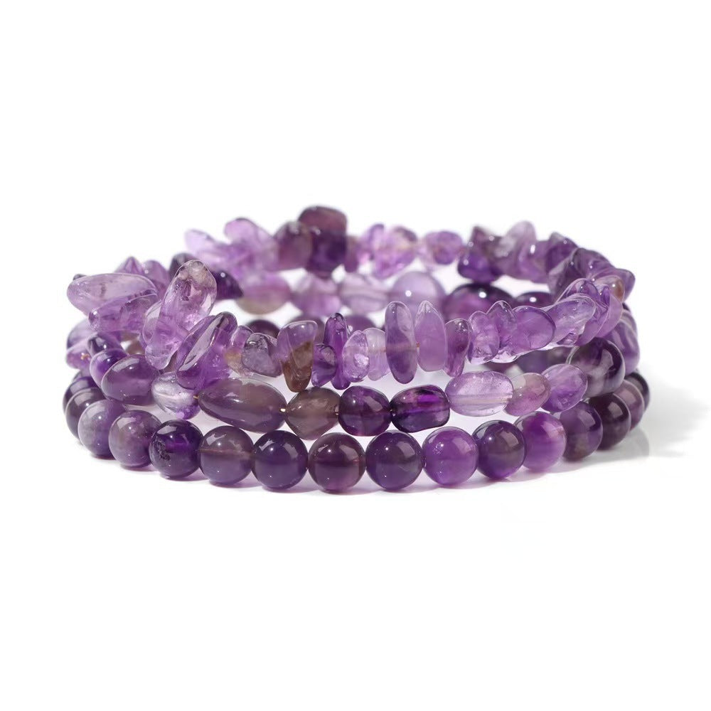New European and American Trendy Jewelry: Gravel Bead Bracelet, Pink Crystal, Tiger Eye, Agate Stone Combination Set, Elastic Bracelet