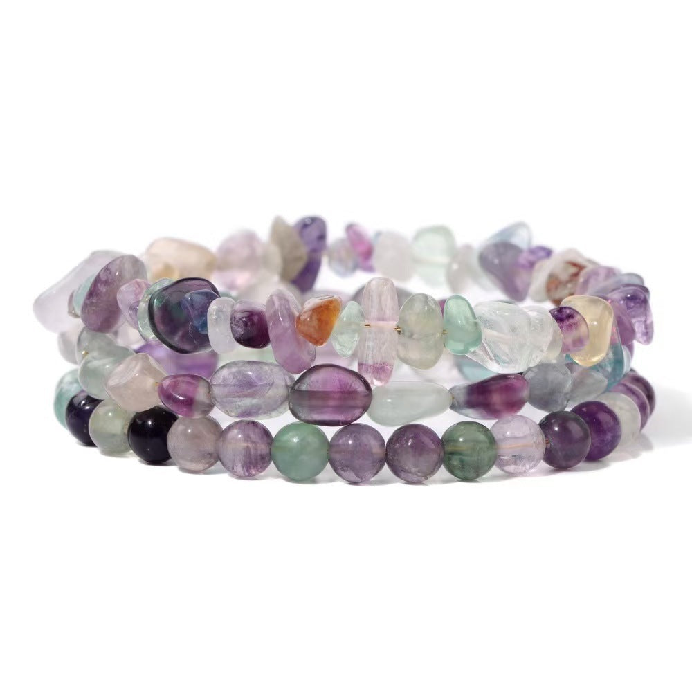 New European and American Trendy Jewelry: Gravel Bead Bracelet, Pink Crystal, Tiger Eye, Agate Stone Combination Set, Elastic Bracelet