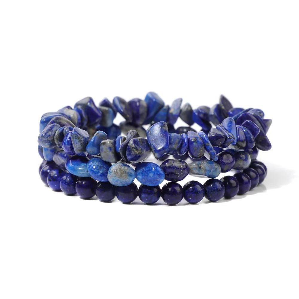 New European and American Trendy Jewelry: Gravel Bead Bracelet, Pink Crystal, Tiger Eye, Agate Stone Combination Set, Elastic Bracelet