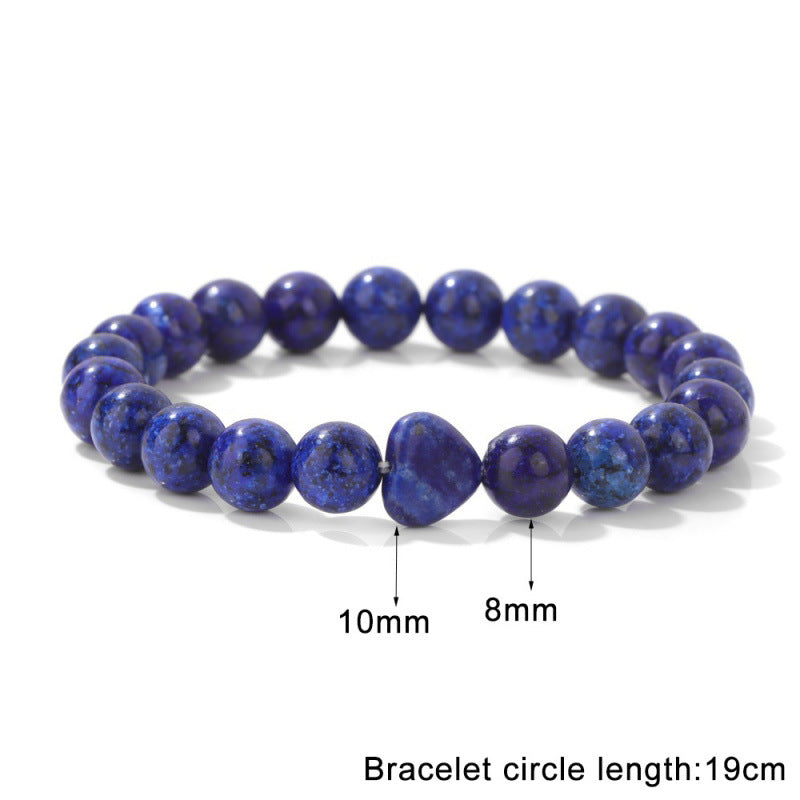 Ozone New Bracelet Natural Stone Heart Bracelet Beads Bracelet Lapis Lazuli Tiger Eye Stone Bracelet Elastic Beads Ready Stock