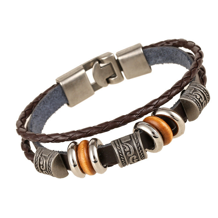 AliExpress ebay Amazon hot punk vintage beaded leather bracelet fashion jewelry small wholesale