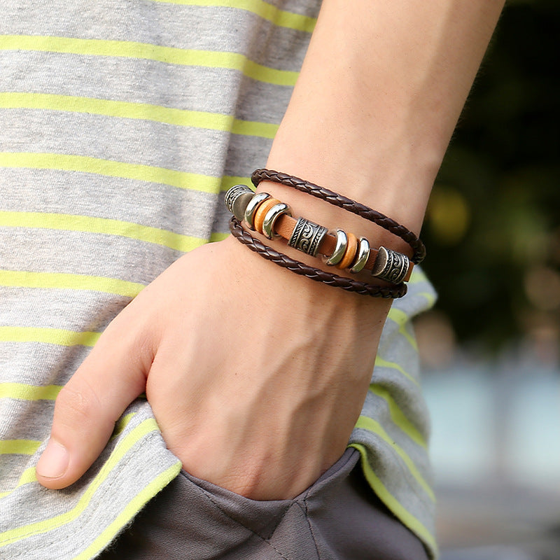 AliExpress ebay Amazon hot punk vintage beaded leather bracelet fashion jewelry small wholesale