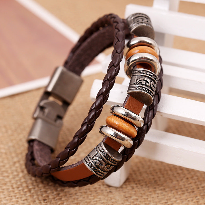 AliExpress ebay Amazon hot punk vintage beaded leather bracelet fashion jewelry small wholesale