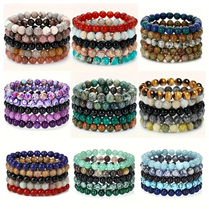 Shopee Amazon Cross-Border Popular 5-Piece Beaded Bracelet European and American Best-Selling Natural Stone Bracelet Ready for Sale