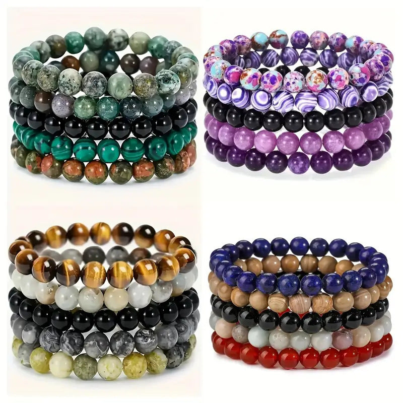 Shopee Amazon Cross-Border Popular 5-Piece Beaded Bracelet European and American Best-Selling Natural Stone Bracelet Ready for Sale