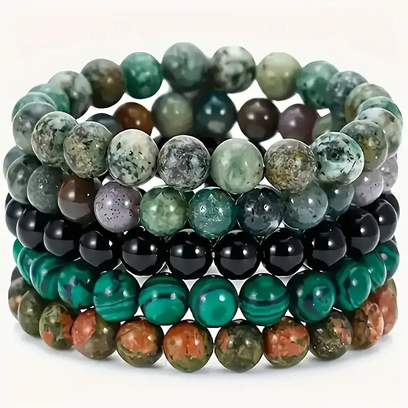 Shopee Amazon Cross-Border Popular 5-Piece Beaded Bracelet European and American Best-Selling Natural Stone Bracelet Ready for Sale
