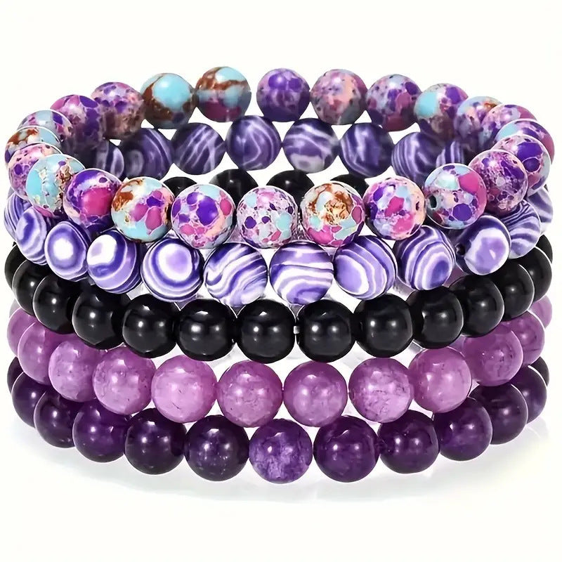 Shopee Amazon Cross-Border Popular 5-Piece Beaded Bracelet European and American Best-Selling Natural Stone Bracelet Ready for Sale