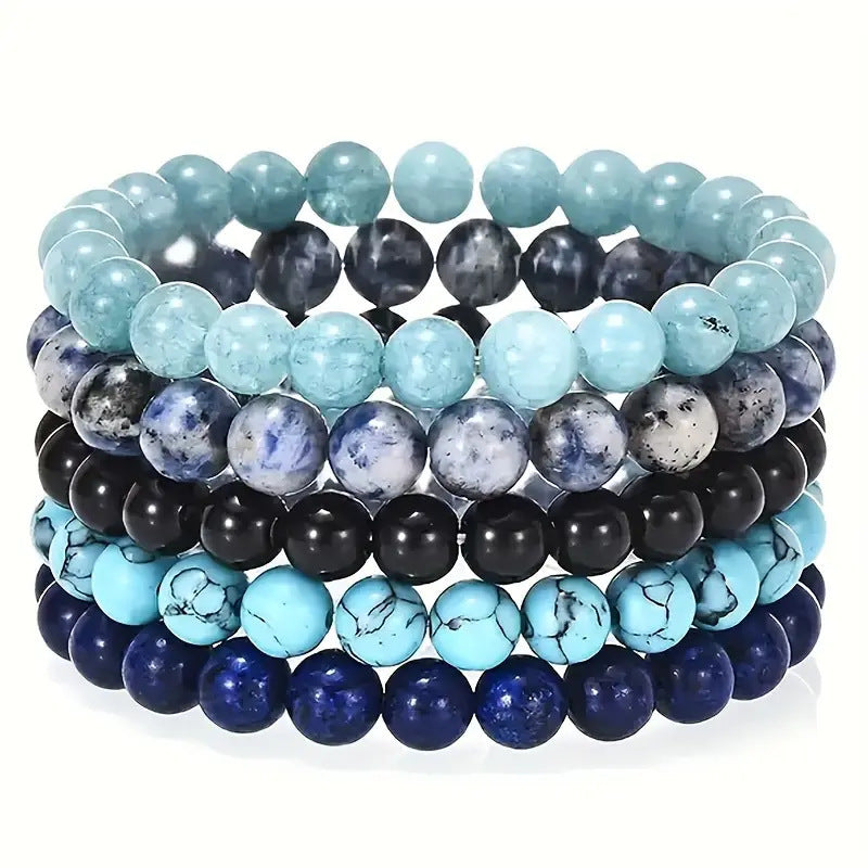 Shopee Amazon Cross-Border Popular 5-Piece Beaded Bracelet European and American Best-Selling Natural Stone Bracelet Ready for Sale
