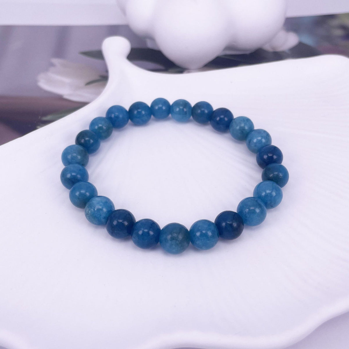 Foreign trade natural apatite beaded bracelet apatite single ring bracelet round bead finished elastic bracelet manufacturers wholesale