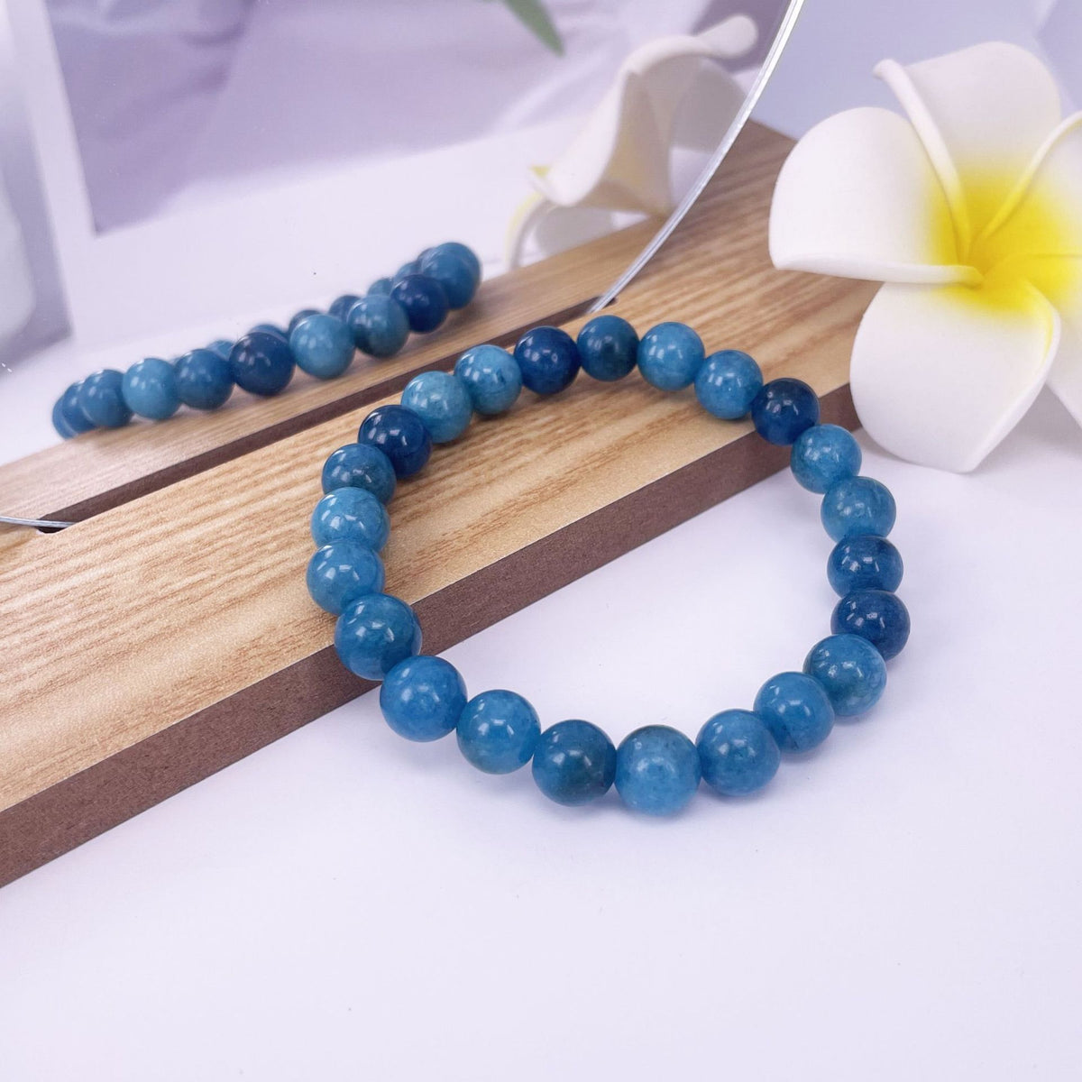 Foreign trade natural apatite beaded bracelet apatite single ring bracelet round bead finished elastic bracelet manufacturers wholesale