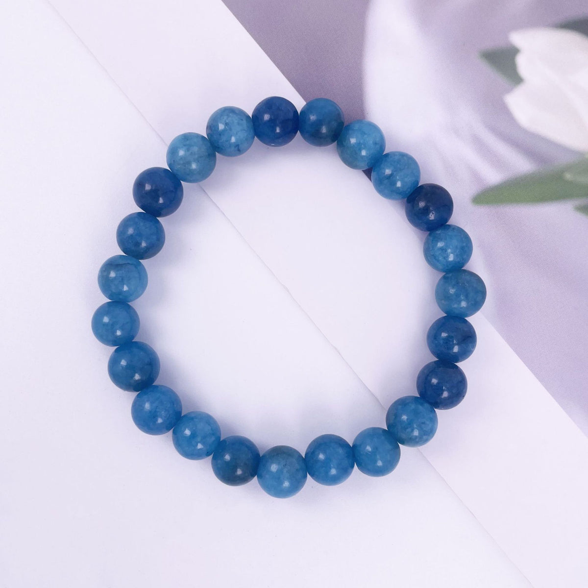 Foreign trade natural apatite beaded bracelet apatite single ring bracelet round bead finished elastic bracelet manufacturers wholesale