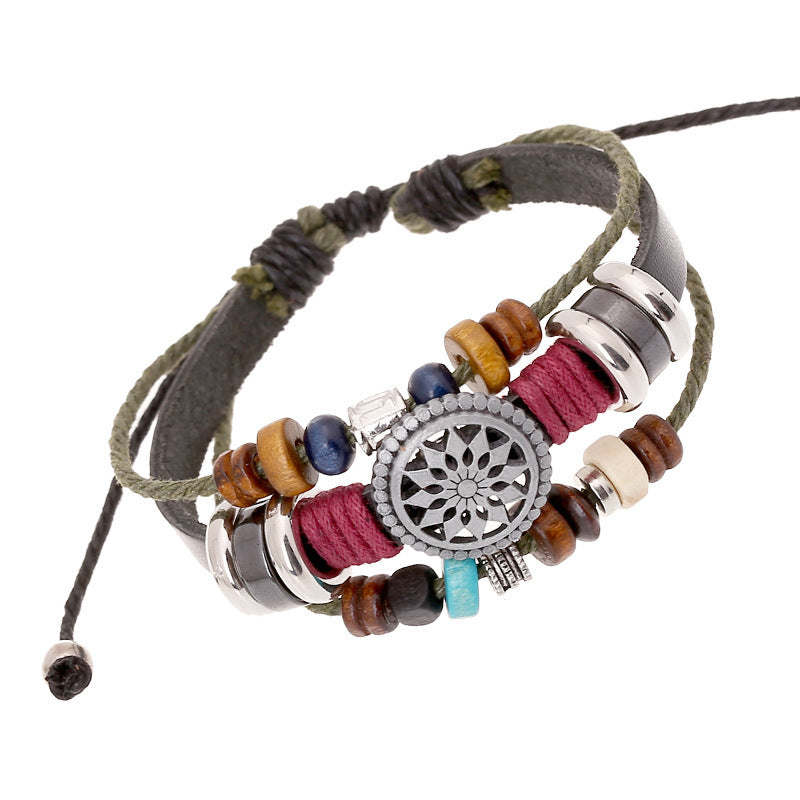 Popular Foreign Trade Fashion Bohemian Sunflower Beaded Bracelet Multi-Layered Elegant Hand-Woven Leather Bracelet