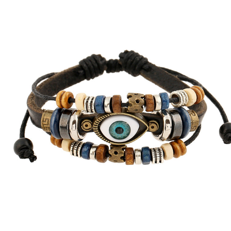 Eveil Eye Bracelet, a Popular Foreign Trade Item, Vintage Beaded Leather Jewelry, Wholesale in Stock