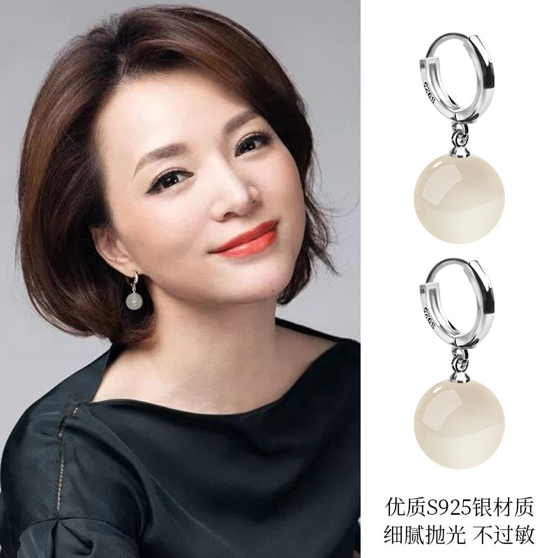 Silver-Plated Earrings Imitation 925 Natural Agate Pearl Earrings Long Female Korean Style Fashion Popular Earrings Jewelry Earrings