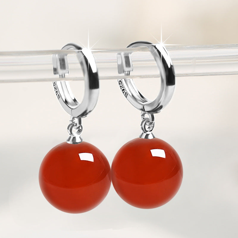 Silver-Plated Earrings Imitation 925 Natural Agate Pearl Earrings Long Female Korean Style Fashion Popular Earrings Jewelry Earrings