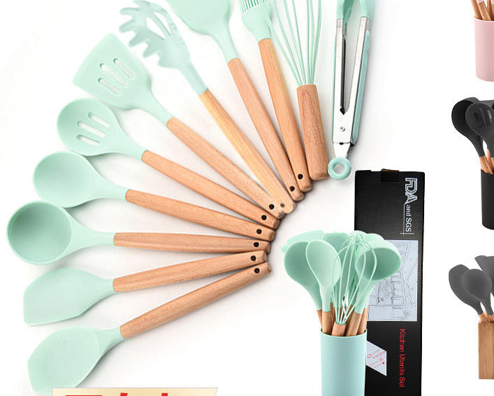 Kitchenware Set Wooden Handle Silicone Kitchenware 11 Piece Set Non-Stick Saucer Wooden Handle Set kitchen