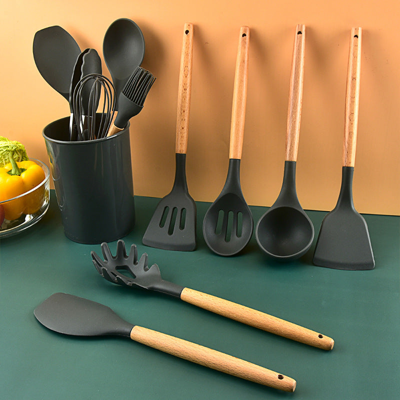 Kitchenware Set Wooden Handle Silicone Kitchenware 11 Piece Set Non-Stick Saucer Wooden Handle Set kitchen