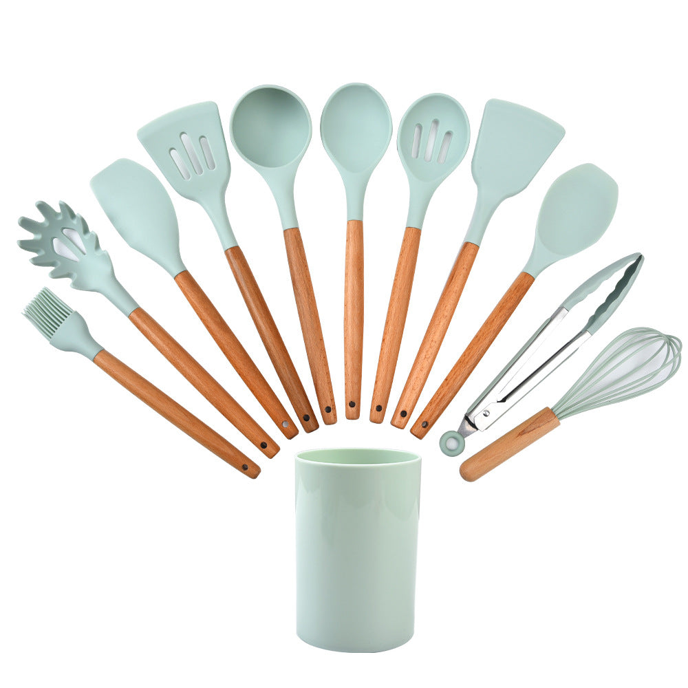 Kitchenware Set Wooden Handle Silicone Kitchenware 11 Piece Set Non-Stick Saucer Wooden Handle Set kitchen
