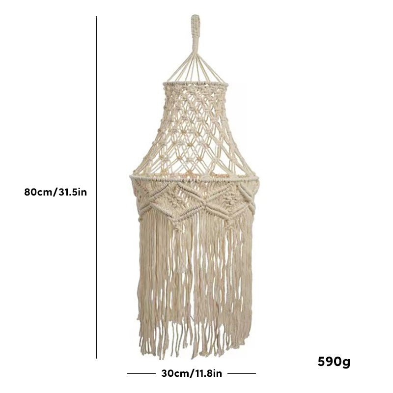 Bohemian Handmade Cotton Rope Woven Pendant Light with Tassel Lampshade for Guesthouse Bedroom, Nordic Pastoral Creative Soft Decor Lighting