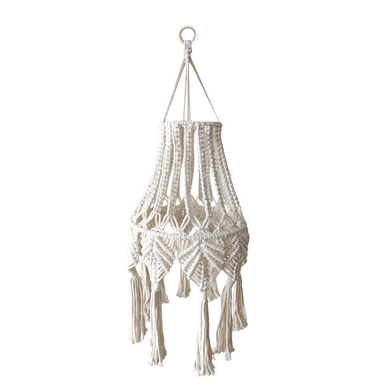 Bohemian Handmade Cotton Rope Woven Pendant Light with Tassel Lampshade for Guesthouse Bedroom, Nordic Pastoral Creative Soft Decor Lighting