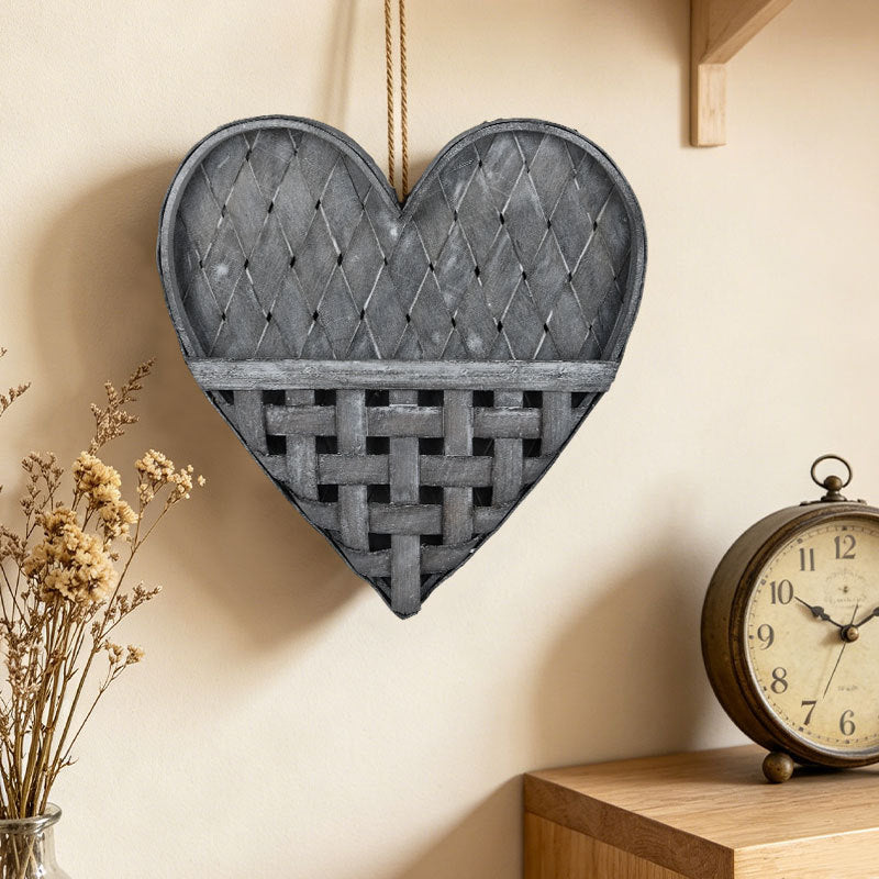 Heart-Shaped Indoor Wooden Hanging Basket Wall Decoration Flower Arrangement Pastoral Style