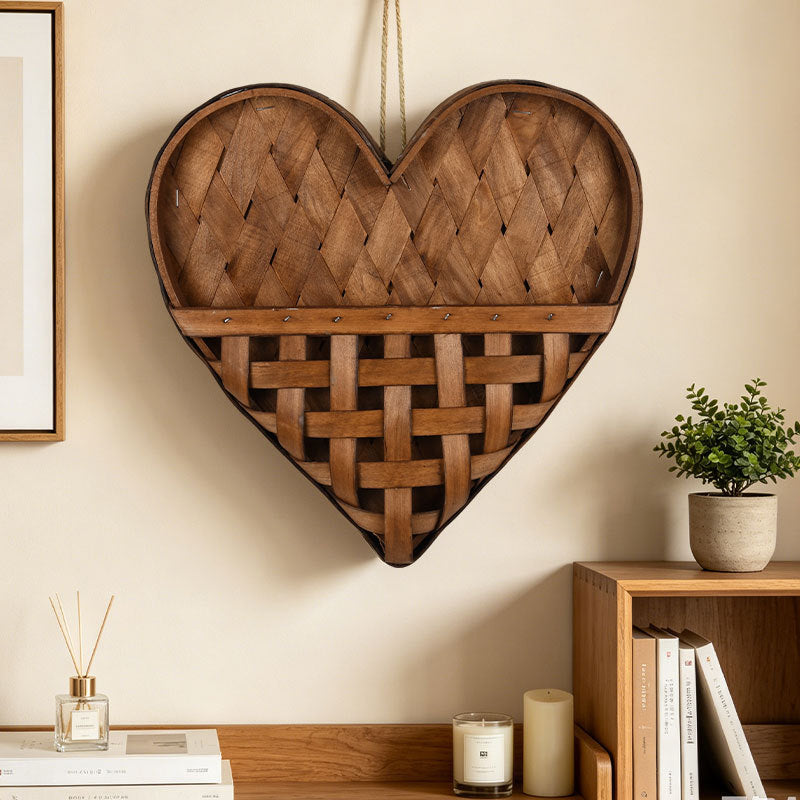 Heart-Shaped Indoor Wooden Hanging Basket Wall Decoration Flower Arrangement Pastoral Style
