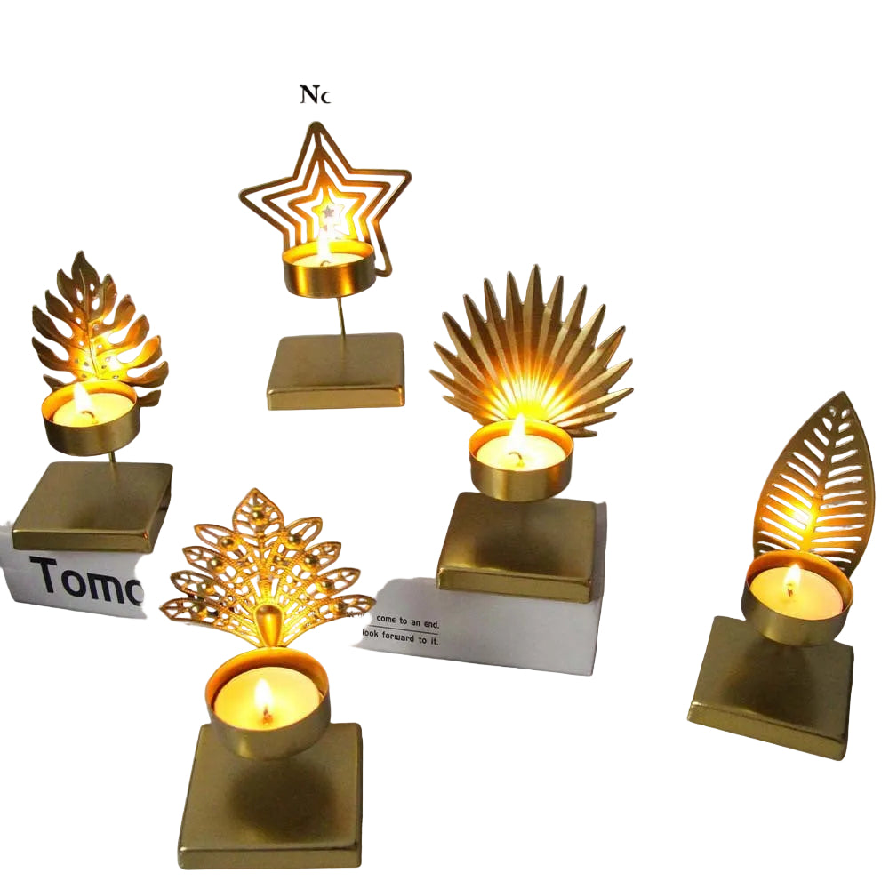 Minimalist Metal Candle Holder with Square Base and Leaf-Shaped Design