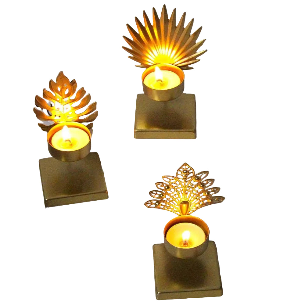 Minimalist Metal Candle Holder with Square Base and Leaf-Shaped Design