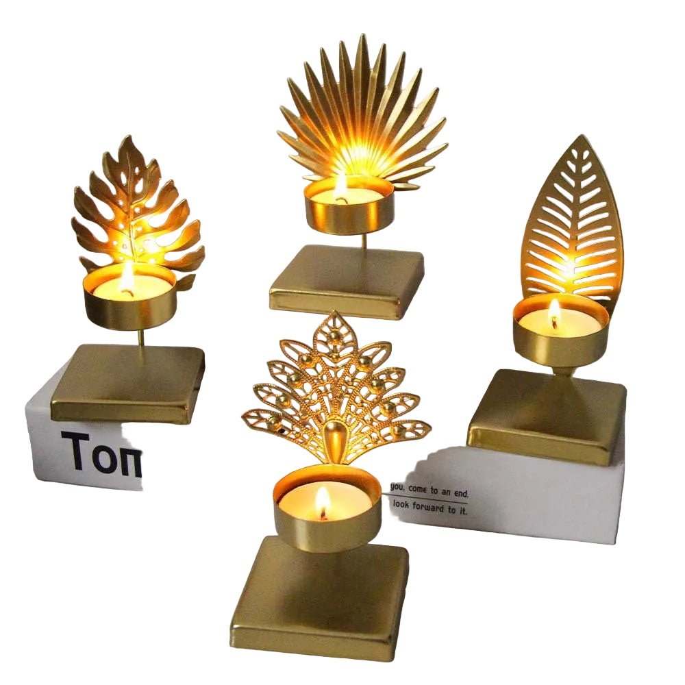 Minimalist Metal Candle Holder with Square Base and Leaf-Shaped Design