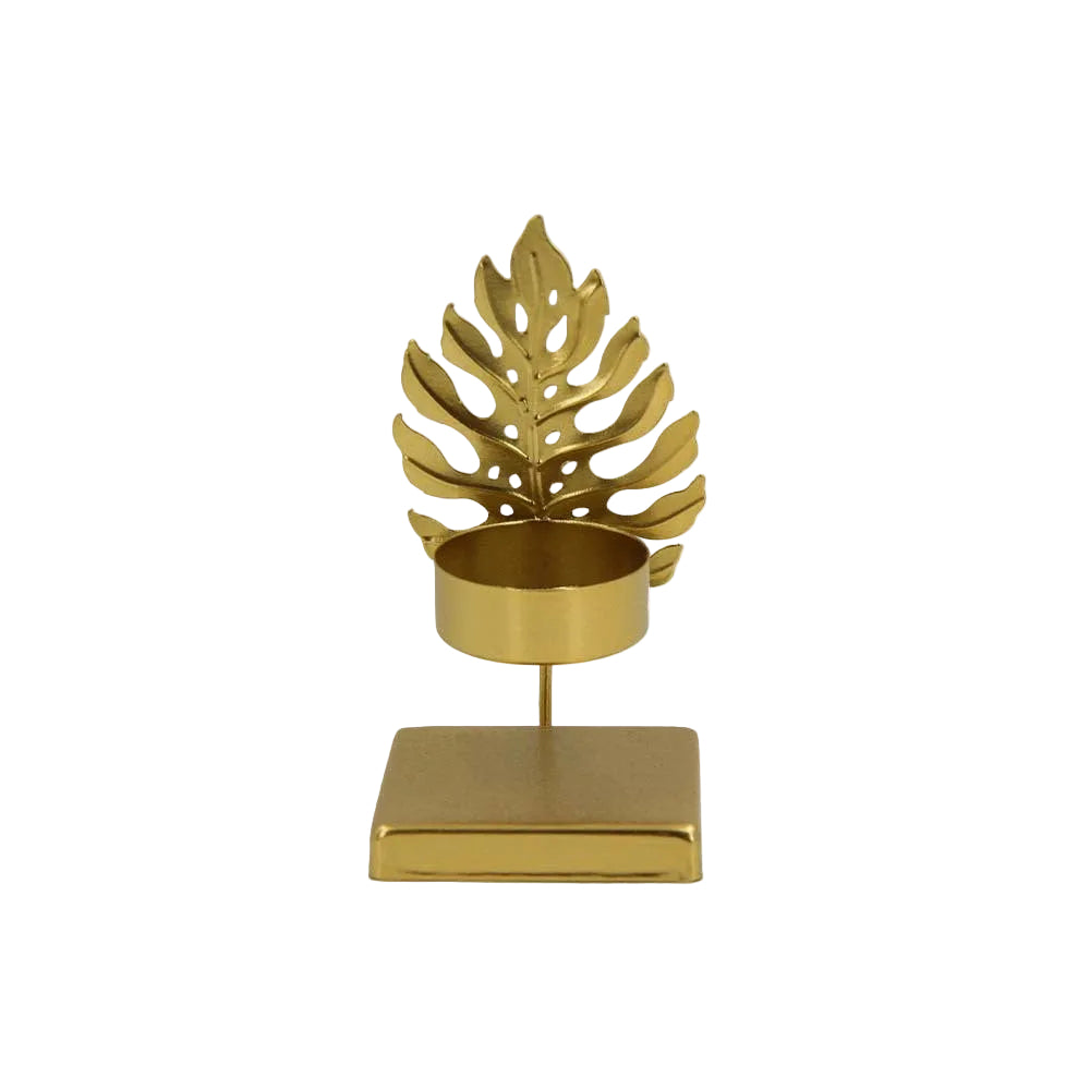 Minimalist Metal Candle Holder with Square Base and Leaf-Shaped Design