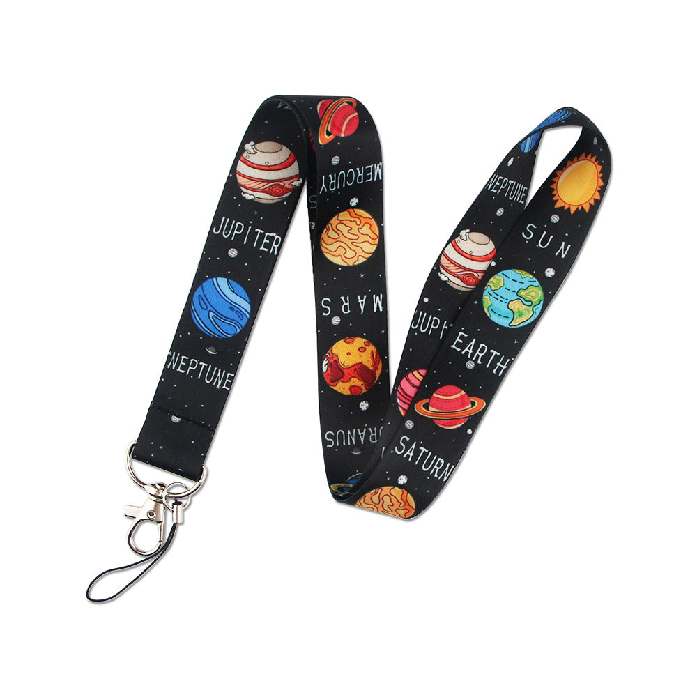 Starry Sky Planet Moon Mobile Phone Cartoon Lanyard Id Card Tag Hanging Neck Key Chain