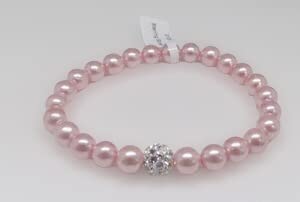 pink glass pearls stretchable bracelet with shamballa for girls/women