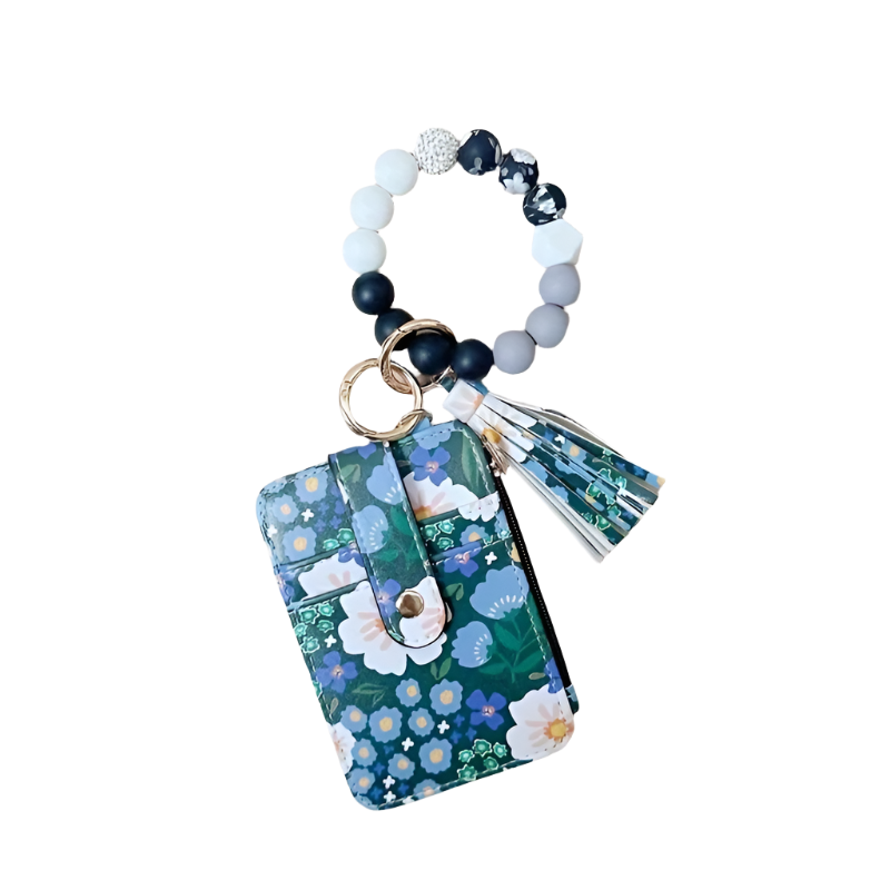 Hemasa Leather Key Chain, Floral Fringe Card Bag Anti-loss Key Chain Pendant