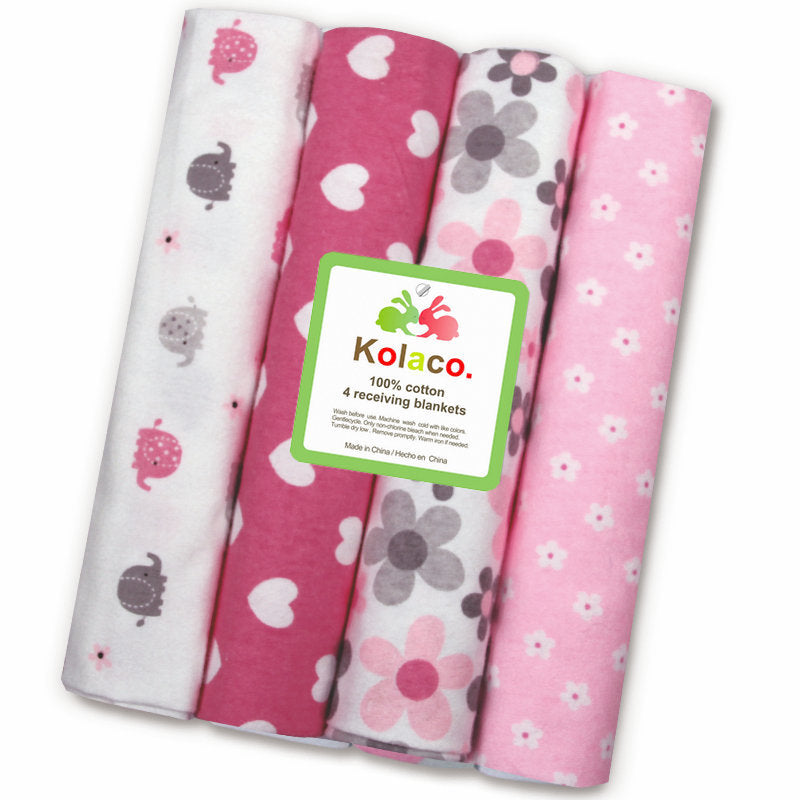 Cotton Flannel Fleece Cotton Flannel Baby Blanket Printed 4-Pack Swaddle Blanket Bed Sheetss Kolaco