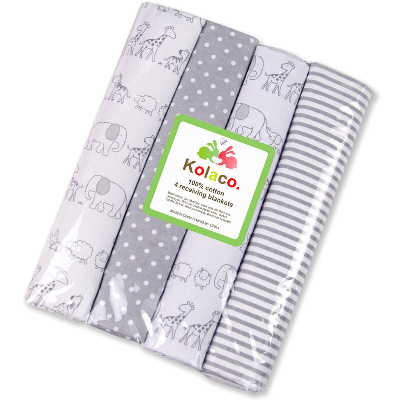 Cotton Flannel Fleece Cotton Flannel Baby Blanket Printed 4-Pack Swaddle Blanket Bed Sheetss Kolaco