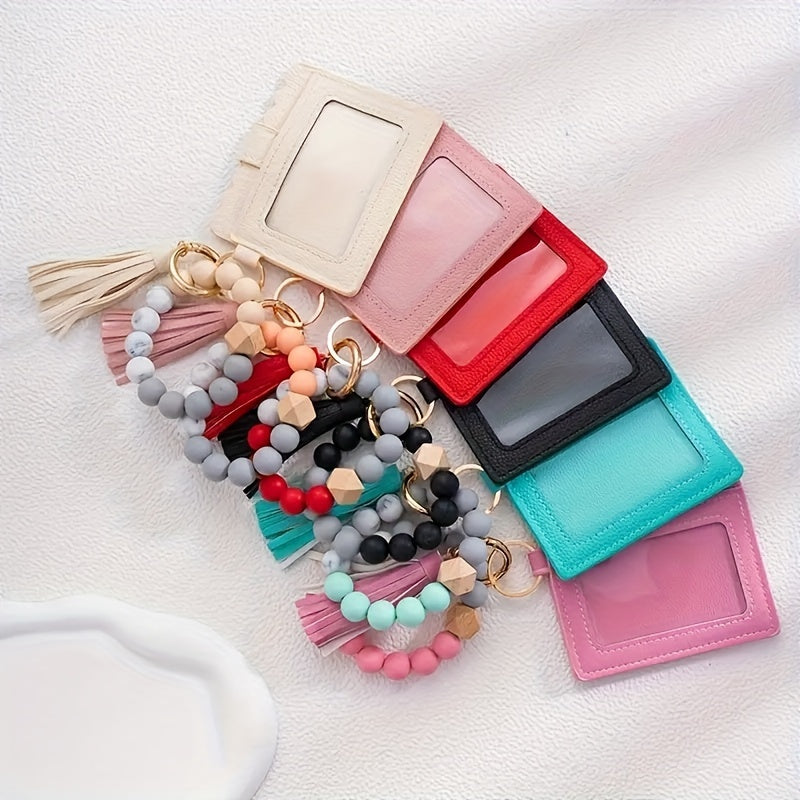 Hemasa  Silicone Beaded Keychain Card Holder with Tassel Charm/ Wallet and Bag