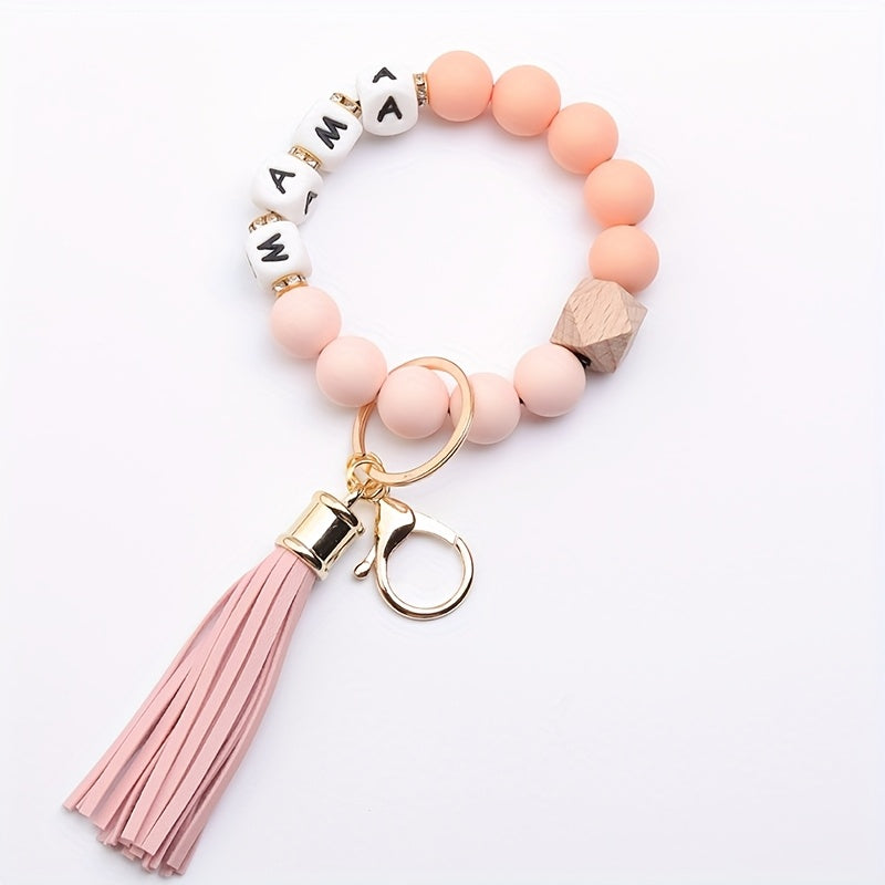 1pc Mama Silicone Bead Keychain with Tassel Charm - Birthday, Christmas, Halloween Party Favor Gift Set for Women