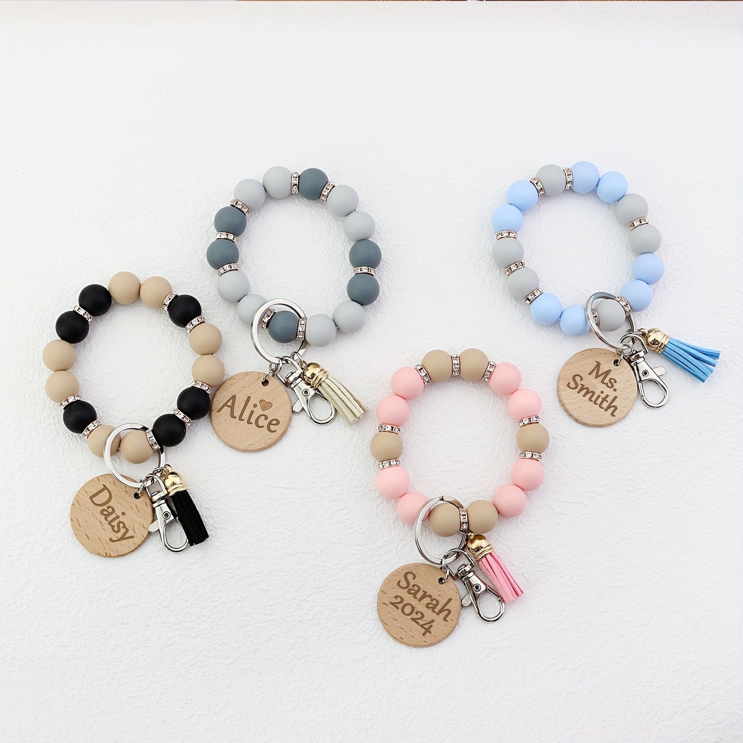 Customized Silicone Beaded Wristlet Keychain With Custom Tag Fashion Bag Charm Phone Lanyard Personalized Name Bangle Key Chain Women Gift