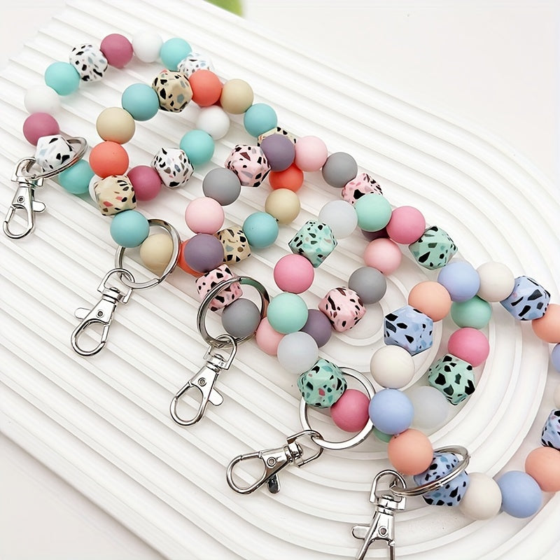 1pc Simple Camouflage Octagonal Silicone Beaded Keychain Bag Key Anti Lost Pendant For Friends