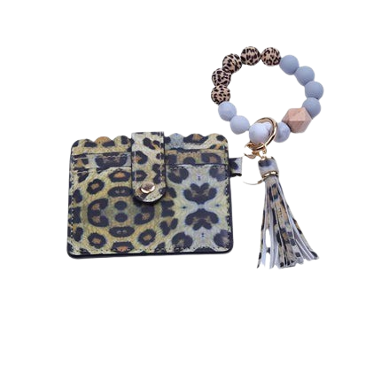 Hemasa Silicone Beaded Bracelet Wristlet Keychain With PU Leather Wallet Card Holder  /Bag Charm/ Phone Lanyard