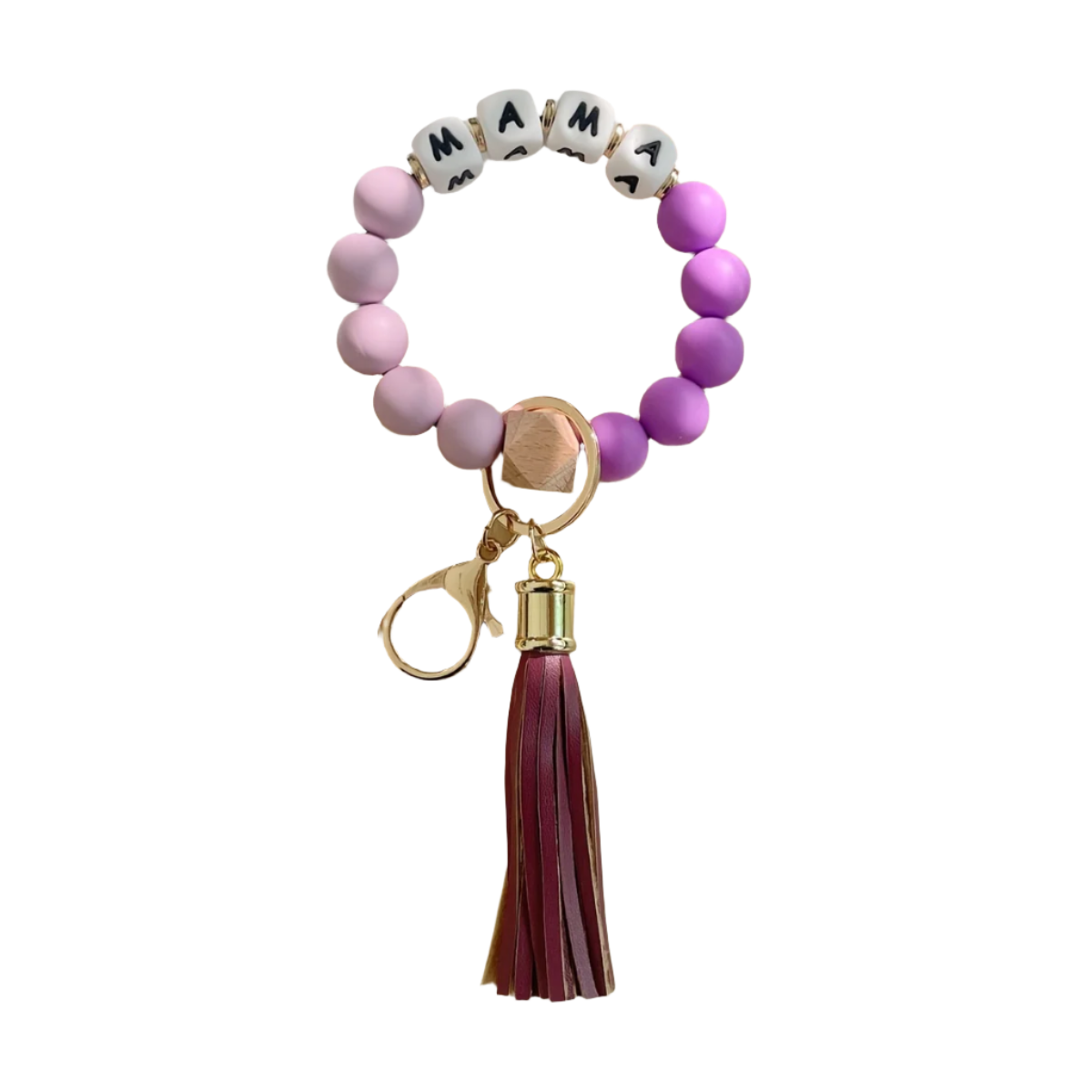 Hemasa MAMA Silicone Beaded Bracelet Wristlet Keychain Cute Elastic Bangle Key Chain Bag Charm Phone Lanyard Women /Girls